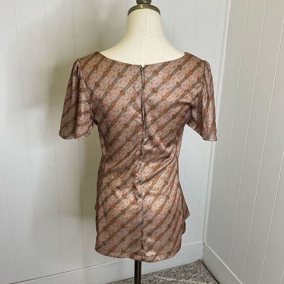 Vintage 1980's His for Her Women's Size 14 Brown Anchor Print Back Zipper Top - Picture 6 of 11